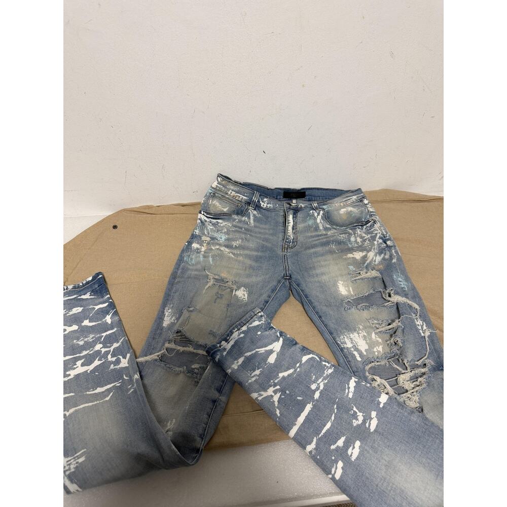 Amiri Jeans Mens SIZE 36 Blue Distressed Skinny Stretch Light Wash Denim